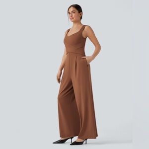 Halara U Back Sleeveless Casual Jumpsuit with Pockets- Copper Orange- NWT
